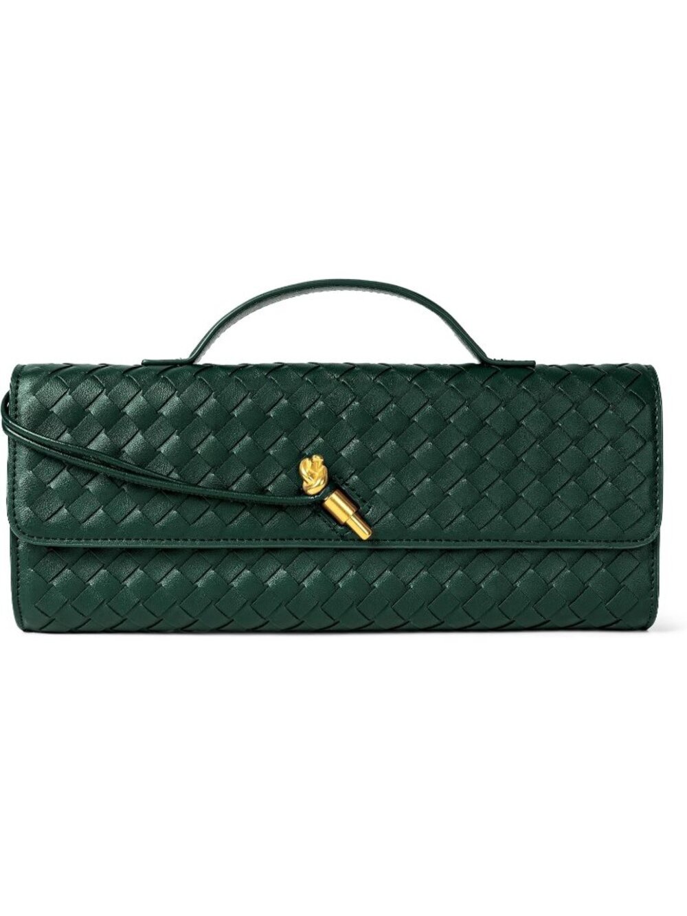 Women Green Woven Vegan Leather Clutch Purse Formal Evening Crossbody Bag
